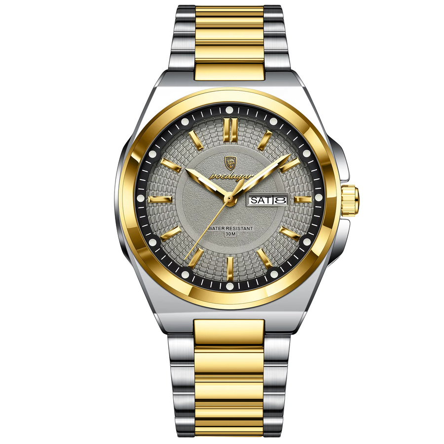 POEDAGAR Armbanduhr Edelstahl, Quarz, Silber, Herren, Datum, Wochentag - Bild 6