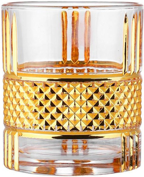 Yiran Furniture Whiskey Tumbler aus Kristallglas mit Diamantschliff und Goldakzenten, 320 ml - Bild 1