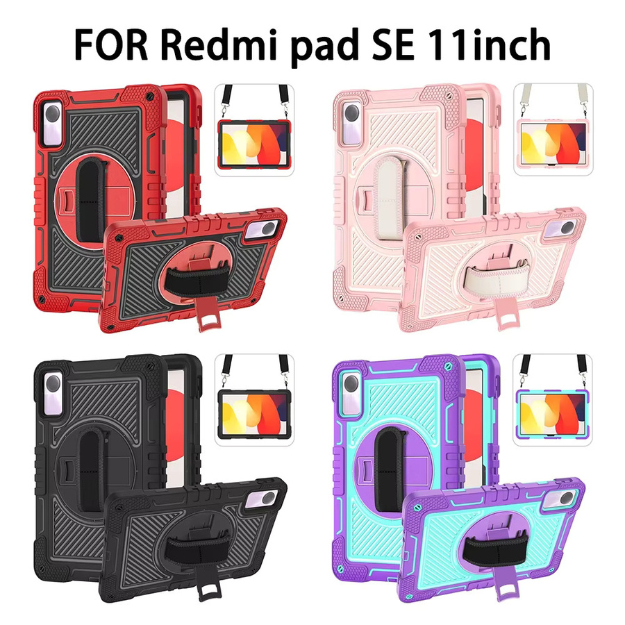 Xiaomi 3-in-1 Schutzhülle für Redmi Pad SE 11 Zoll 2023 mit Ständer, drehbarem Handschlaufe und Schultergurt in Pink - Bild 6