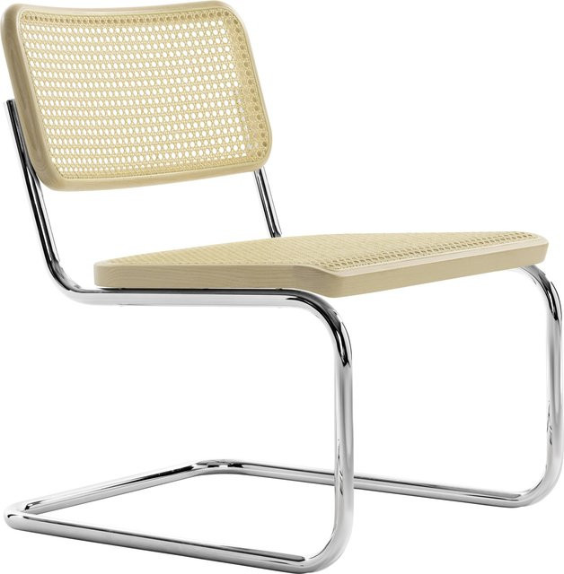 Thonet S 32 VL Freischwinger Lounge in Beige mit Buche Aufgehellt und Stahlrohr - Bild 1