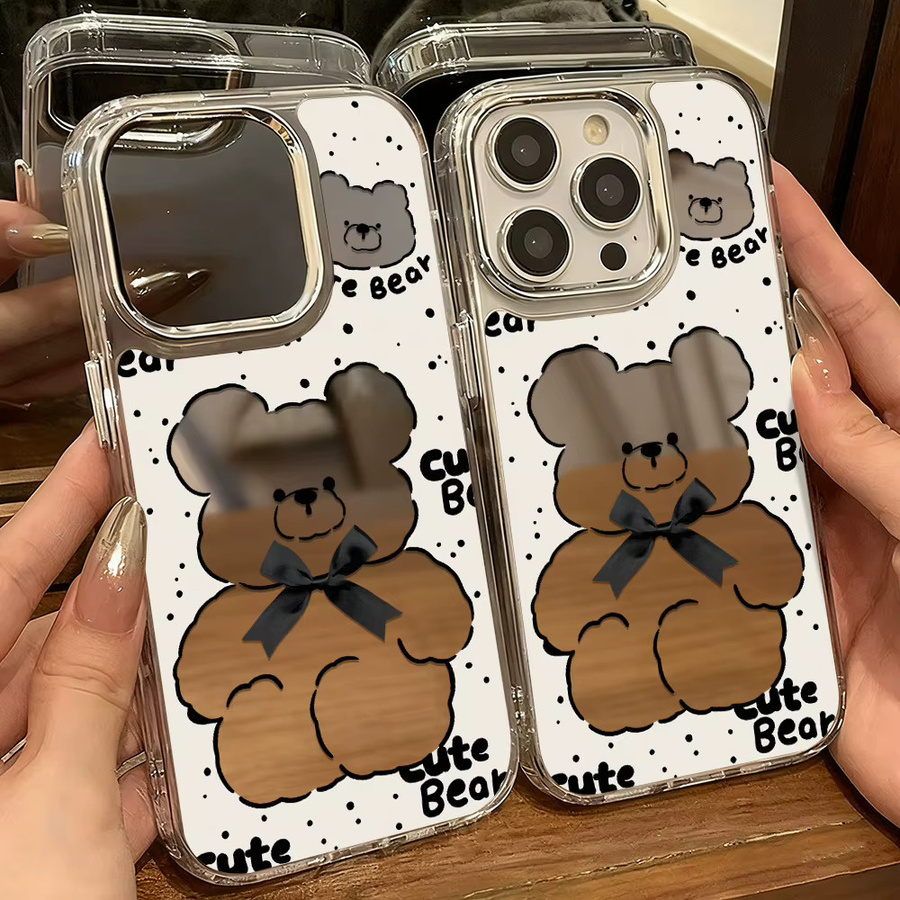 Luxus Make-up Spiegel Handyhülle mit Bären-Design für iPhone 16 Pro Max, 17 Pro Max und 15 Pro Max, transparent - Bild 3