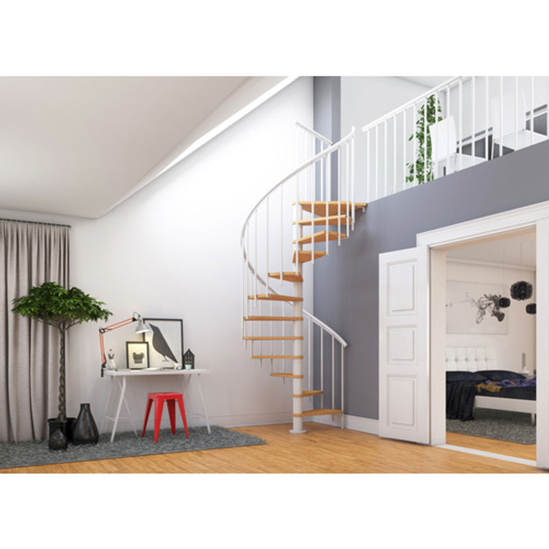 Dolle Spindeltreppe Montreal in Weiß mit Buchenfurnier, Durchmesser: 140 cm, bis 282 cm Raumhöhe - Bild 3