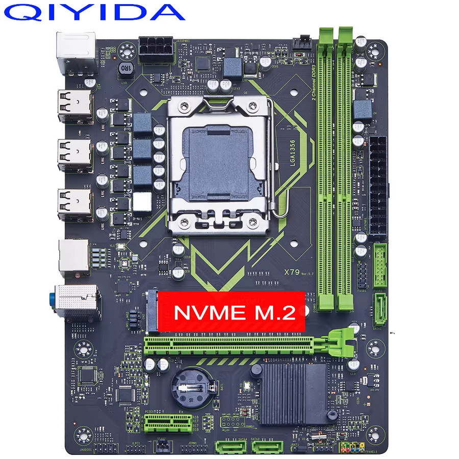 Qiyida X79 Motherboard-Set mit E5 2430 Prozessor und 8GB DDR3 REG ECC Speicher, Micro ATX Server-Kit mit NVME M.2 SATA und USB-C, Schwarz - Bild 2