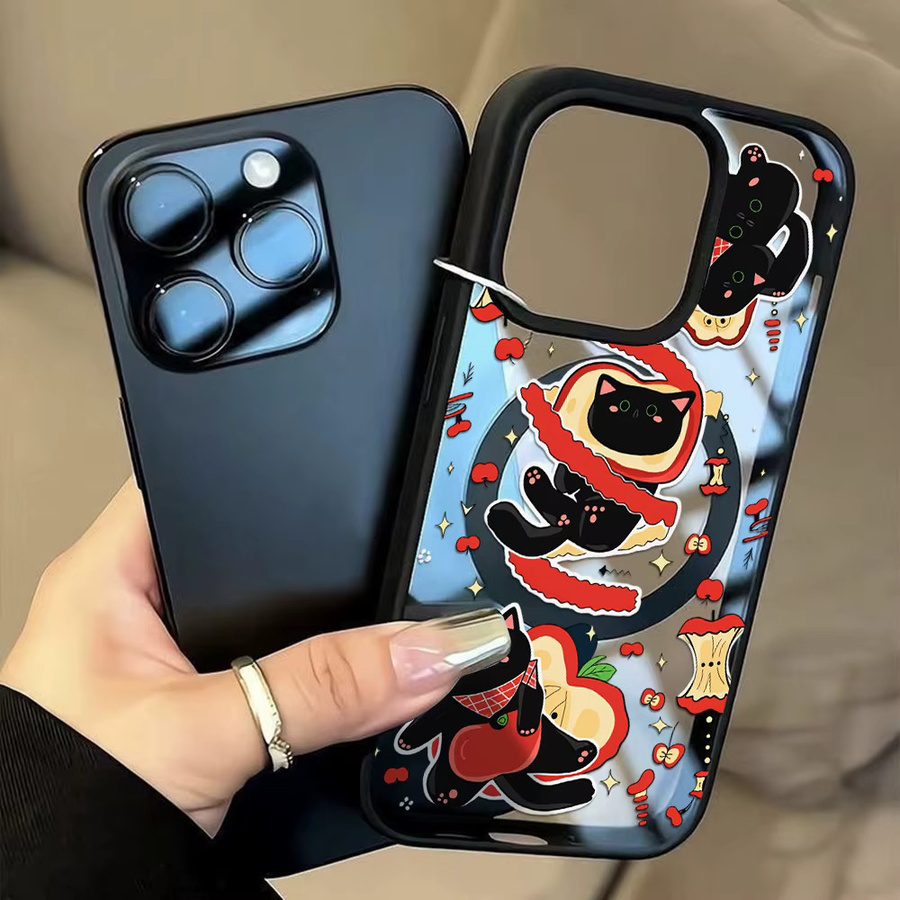 Transparente Handyhülle mit Apfel-Kätzchen Motiv für iPhone 17 16 15 14 13 12 11 Pro Max, stoßfeste Schutzhülle mit kabellosem Laden - Bild 3