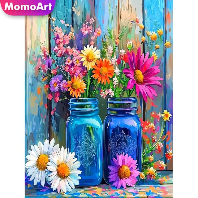 Momoart Diamant-Mosaik-Blumenbild mit Gänseblümchen als Strass-Kunsthandwerk für dein Zuhause - Bild 1