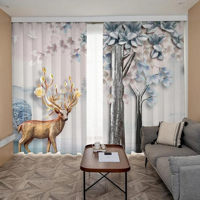 Yiran Furniture Verdunkelungsvorhänge mit Elch-Motiv im skandinavischen Design, B: 55 cm, H: 120 cm, Mehrfarbig - Bild 1