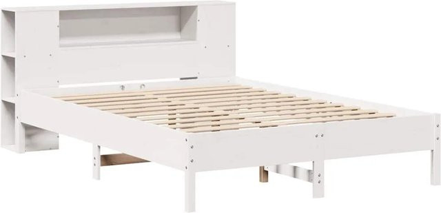 vidaXL Massivholzbett aus Kiefer mit Regal in Weiß, B/T/H: 140 x 190 x 82 cm - Bild 1