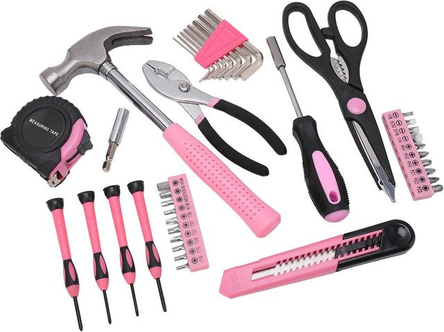 Aimo 39-teiliges Haushaltswerkzeugset in Pink und Schwarz mit Hammer, Schraubendreher und Schraubenschlüssel für Reparatur und Wartung - Bild 1