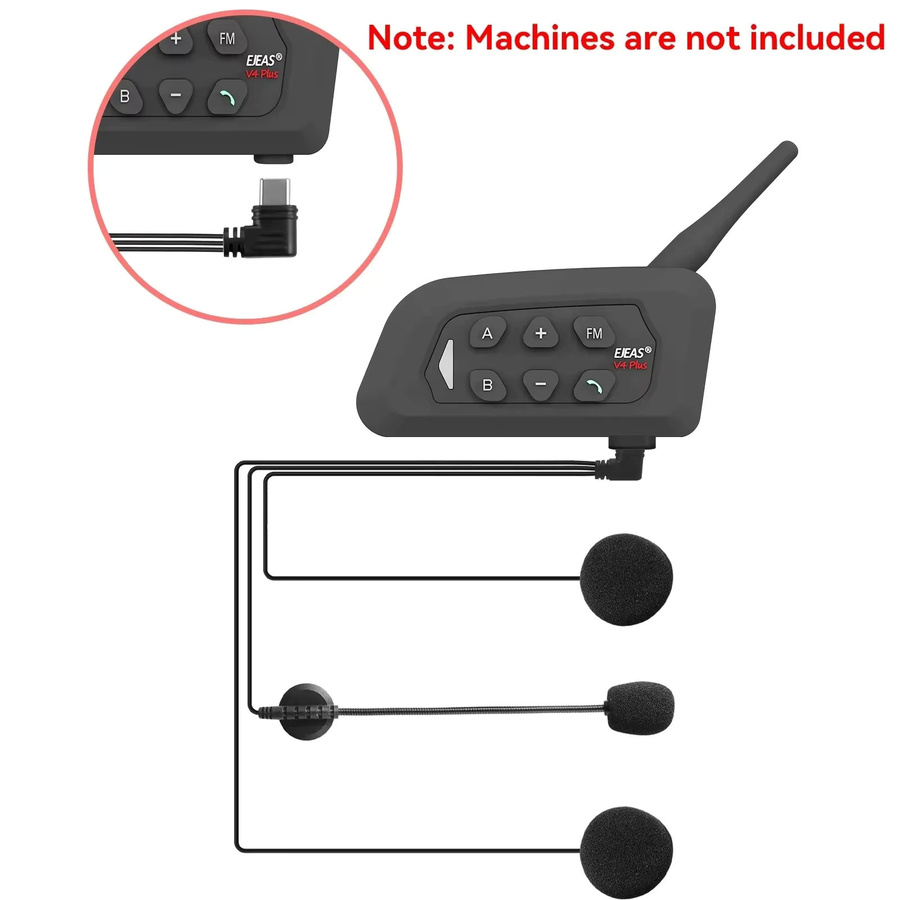 EJEAS Bluetooth Intercom Headset mit USB-C und 3,5 mm Jack für V6 Pro V4 Plus V7 Helme, Schwarz - Bild 2