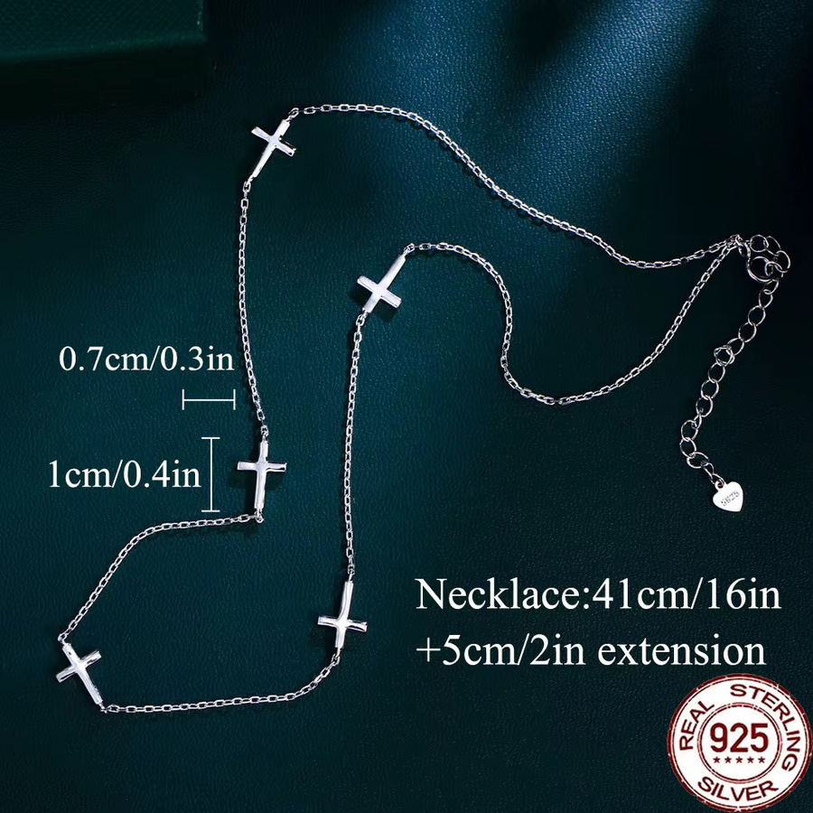 CWWZircons Halskette, 925 Sterlingsilber, kreuzförmige Gliederkette, Damen - Bild 2