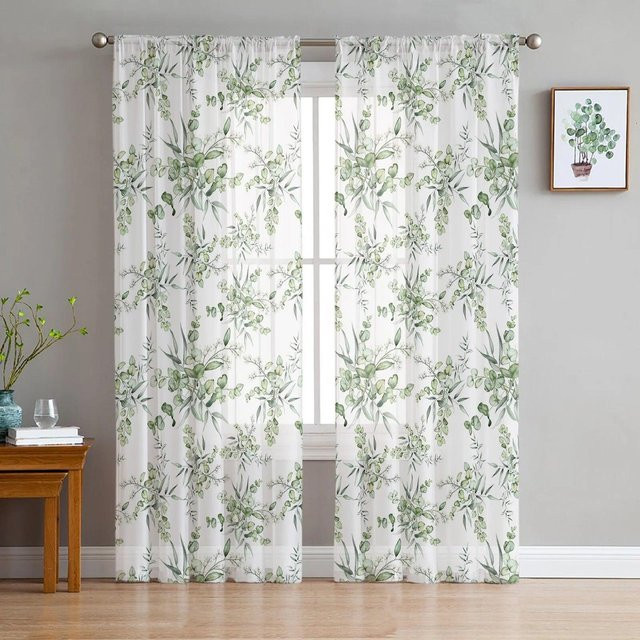 Transparentes Voile Tüll Vorhang mit Eukalyptus und Bambus Motiv von A Family Of Home Textiles in Weiß, B: 135 cm, H: 114 cm - Bild 1