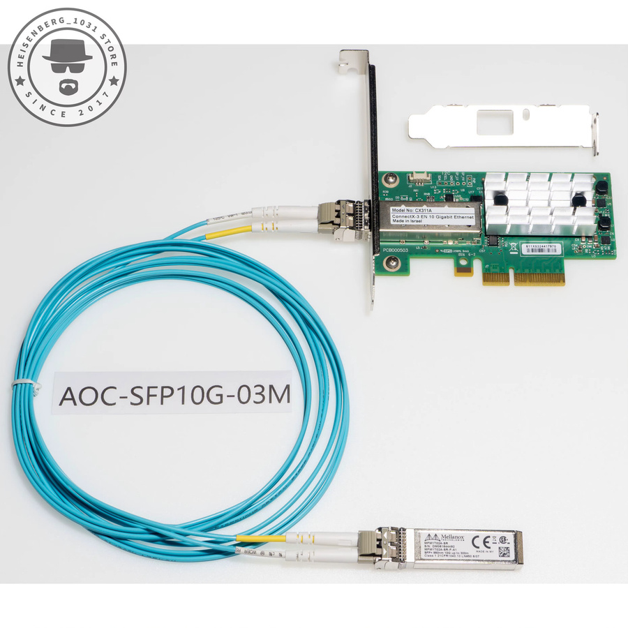 Mellanox CX3-Pro 10Gb Netzwerk RDMA NIC PCIe 3.0 SFP+ mit optischem Transceiver MFM1T02A-SR AOC 1-30M MCX311A-XCAT - Bild 2