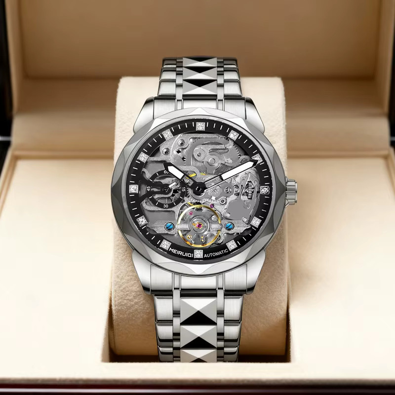 MEIRUIQI Armbanduhr Automatik, Edelstahl, Silber, Schwarz, Herren - Bild 2