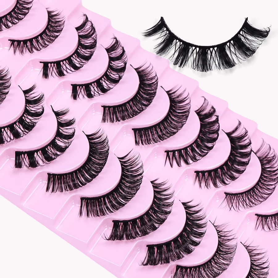 JIEFUXIN Künstliche Wimpern, 10 Paar, D-Curl, Wispy-3D-Effekt, Natürlich - Bild 2