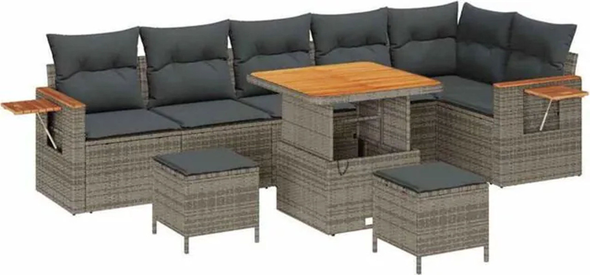 vidaXL Polyrattan Garten-Sofa-Set mit 9-teiligen Kissen in Grau, modernes Loungemöbel-Set aus Polyrattan und Stahl, B/T/H: 80 x 80 x 71 cm - Bild 1