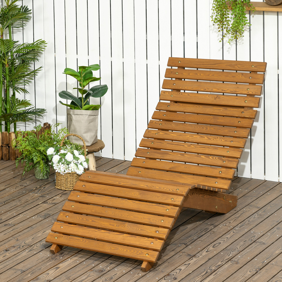 Outsunny Sonnenliege aus Lärchenholz in Braun mit ergonomischem Design, B/T/H: 170 x 66 x 77 cm - Bild 2