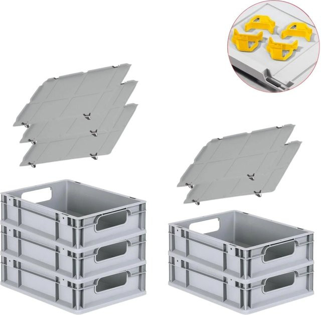 PROREGAL Spar Set mit 5x Eurobox Nextgen Economy in Gelb inklusive Auflagedeckel und 4x Schiebeschnappverschlüssen, H x B x T: 12 x 30 x 40 cm, 11 Liter pro Box - Bild 1