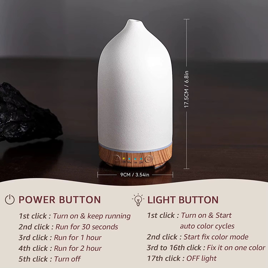 Luckima Keramik-Aroma-Diffusor mit Ultraschall-Luftbefeuchter und 7-Farben-Nachtlicht, Weiß/Mehrfarbig, 100 ml - Bild 6
