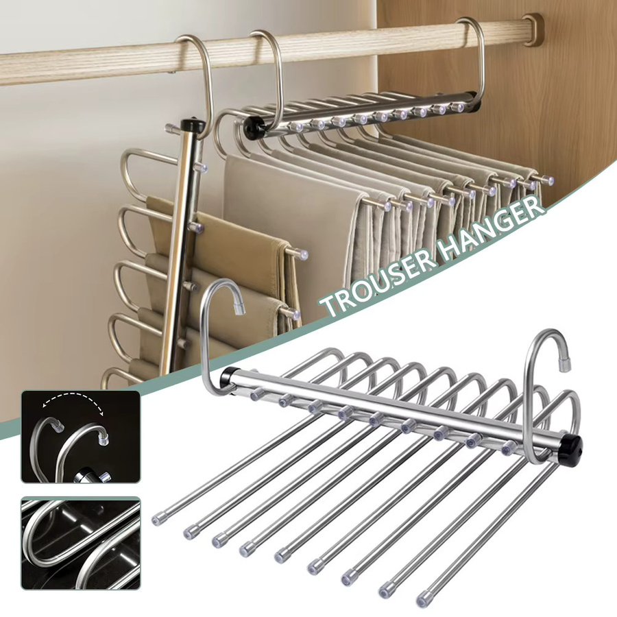 Furnishard Zusammenklappbarer Hosen- und Kleiderständer aus Edelstahl in Silber mit 5 oder 9 Schichten als Organizer für deine Garderobe - Bild 2