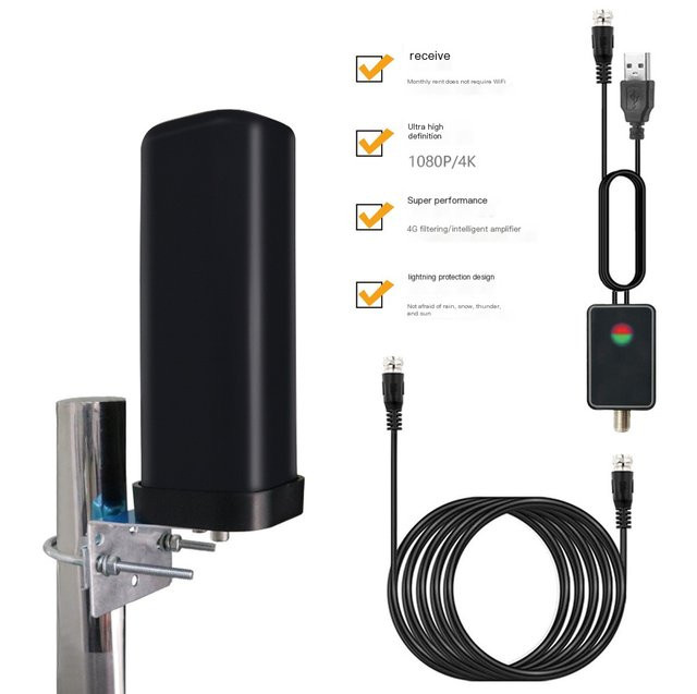 Fassförmige Digital-TV-Antenne für Innen- und Außenbereich in Schwarz, DTMB-Antenne für High-Definition Terrestrische Wellen - Bild 1