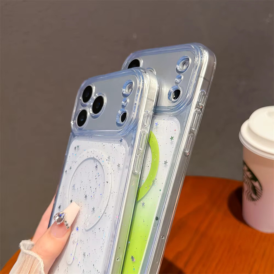 Transparente Glitzer-Pailletten MagSafe Handyhülle mit Kameraschutz für Apple iPhone 17 Pro Max in Farbverlauf-Optik - Bild 1