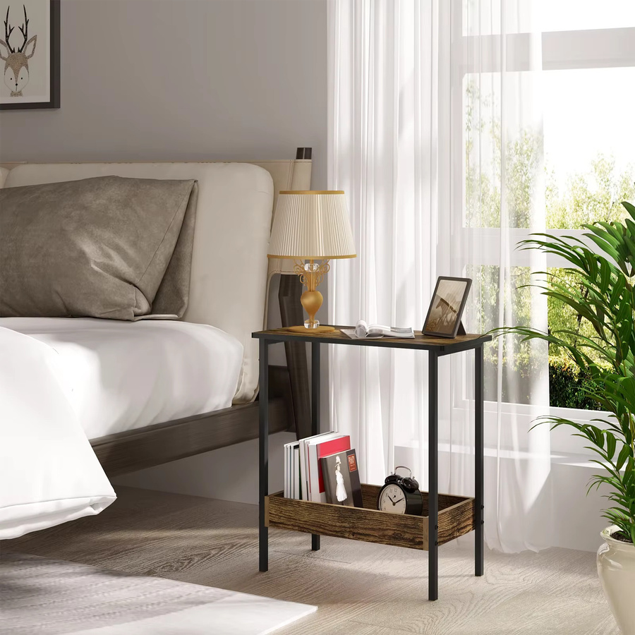 WOLTU Beistelltisch in Braun mit 2 Regalen als Couchtisch oder Sofa-Konsolentisch für Wohnzimmer und Schlafzimmer - Bild 3