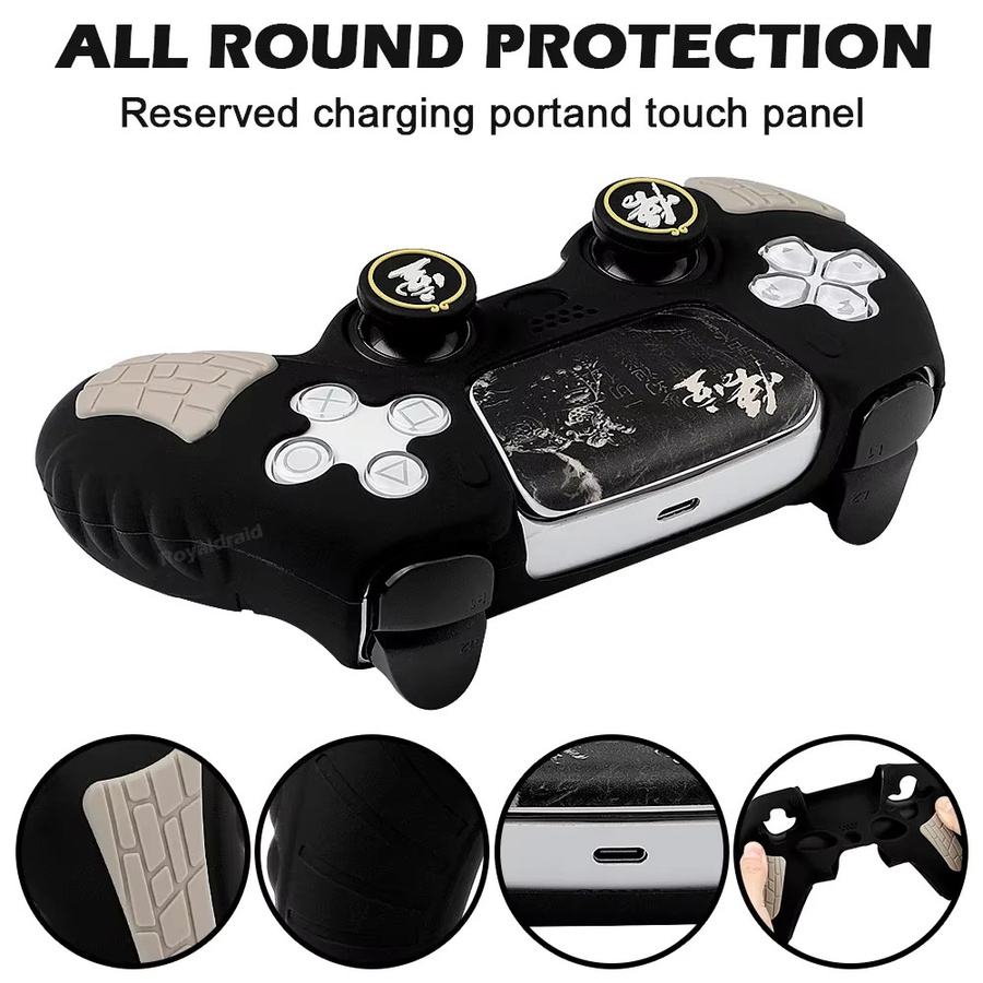 Hayoumon Rutschfeste Silikon-Schutzhülle für PS5-Gamepad-Controller in Schwarz mit Daumenstick-Griffkappen, Stoßfängerabdeckung und Touchpad-Aufkleber - Bild 5