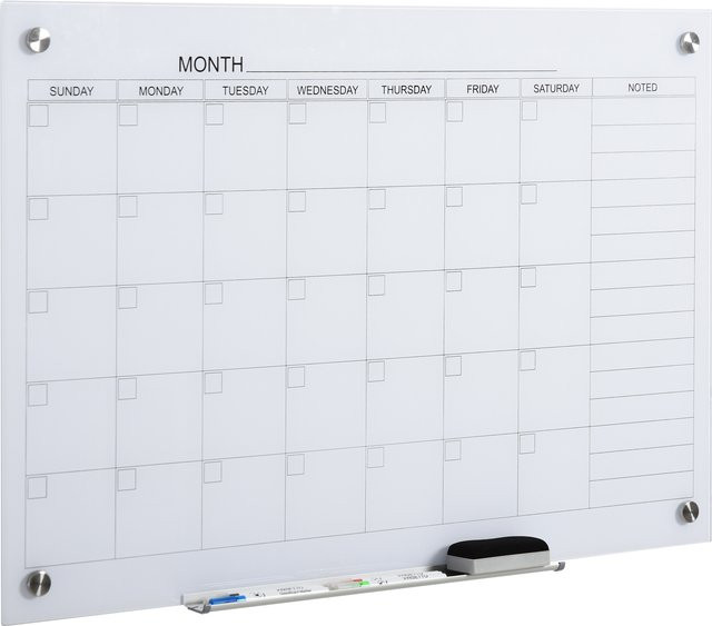 Vinsetto Whiteboard aus Glas in Weiß mit Stifthalter, 4 Markern und Radierer, Breite: 90 cm, Höhe: 60 cm - Bild 1