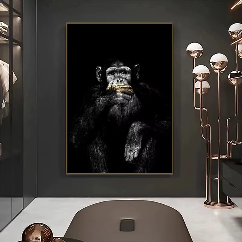 Potdemiel Leinwandgemälde Lustiger Affe als moderne Tier-Wandkunst in Schwarz ohne Rahmen - Bild 3