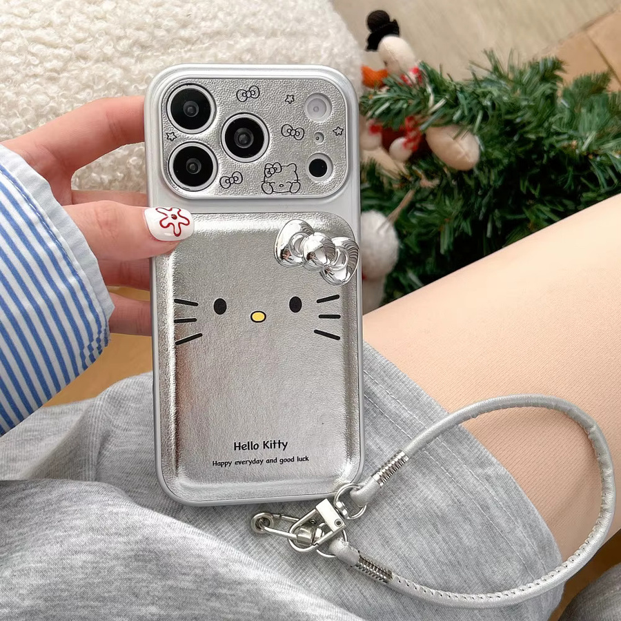 Sanrio Silver Skin KT Handyhülle mit 3D-Schleife, stoßfestes Softcover für iPhone 17 16 15 14 Pro Max, Farbe: Silber - Bild 2