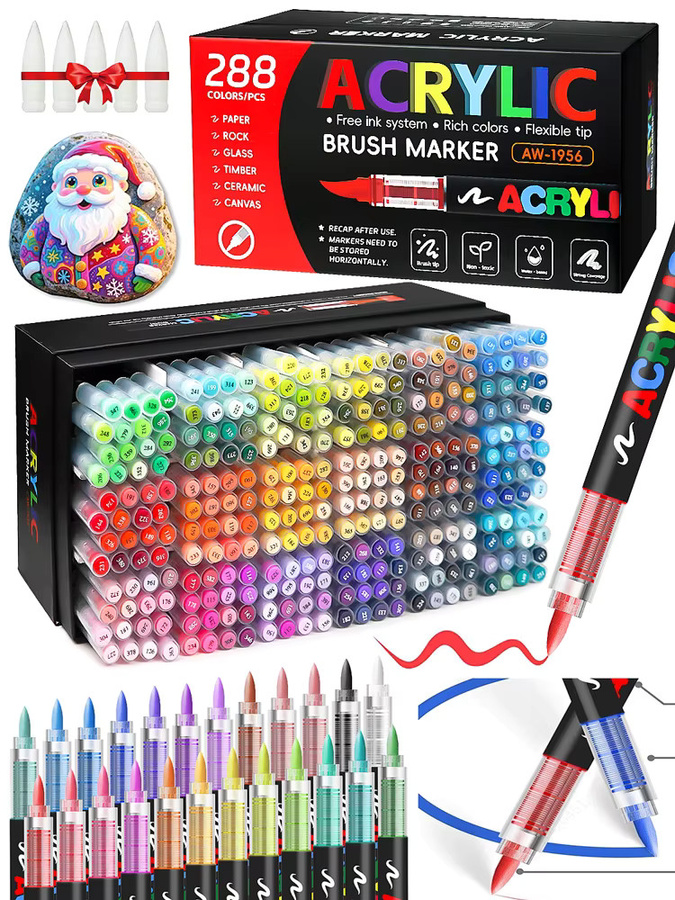 Acryl Marker Stifte mit Pinselspitze und automatischem Tintenkontrollsystem für Rock- und Holzmalerei, Mehrfarbig - Bild 5