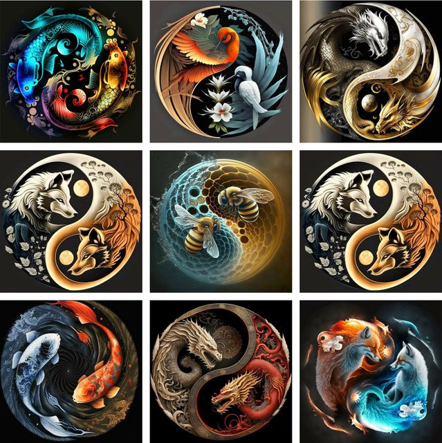 Potdemiel Diamond Painting Set Tai Chi Fuchs Motiv in Multicolour als DIY Kreuzstich Kit zur Wanddekoration - Bild 1