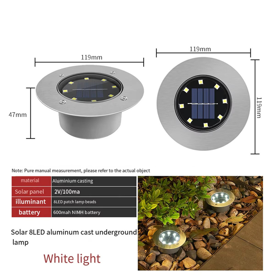 ABMO Solar-Bodenleuchten für den Außenbereich mit kaltweißer LED, wasserdicht für Garten, Hof und Gehwege - Bild 4