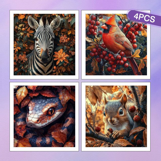 HUACAN 4er Set Diamantmosaik DIY 5D Malerei mit runden Bohrern Motiv Tiere Herbst Dekor in Mehrfarbig - Bild 1