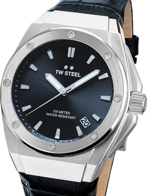 TW Steel Herrenuhr, Quarz, Edelstahl, 44 mm, Leder, Grau, 10 ATM - Bild 1