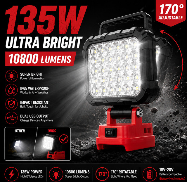 Milwaukee LED-Scheinwerfer Kompatibel mit M18 Akku Tragbare Kabellose Arbeitsleuchte für Outdoor und Notfall in Weiß - Bild 1