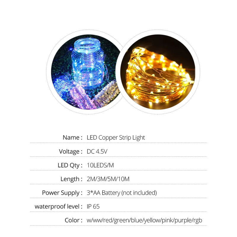 MeeToo Batteriebetriebene LED Drahtlichterkette aus Kupferdraht in Gold/Messing für Weihnachten, Hochzeit und Party - Bild 3