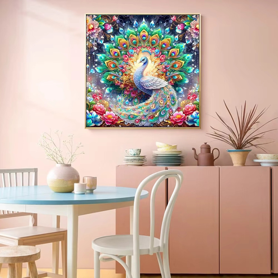 Huacan 5D DIY Diamantmalerei Pfau und Lotus als Diamantmosaik mit bunten Strasssteinen, Farbe: Multicolour, B/H: 20 x 20 cm - Bild 3