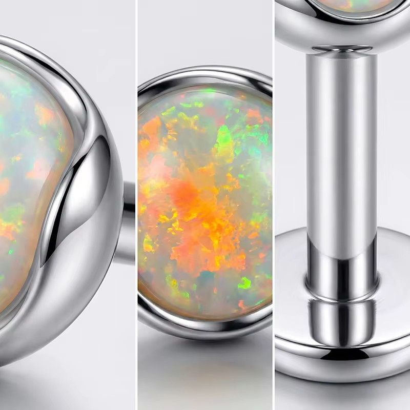 ZOOR Ohrring Piercing, Titan, Opal, Silber, Unisex - Bild 2