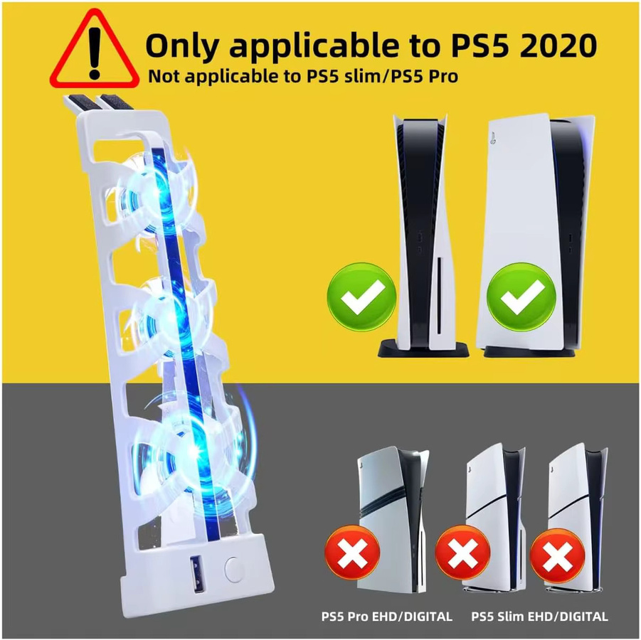 VGBUS PS5 Lüfter mit RGB-Beleuchtung und USB 3.0 Anschluss für PlayStation 5 Disc und Digital Edition in Schwarz und Weiß - Bild 2