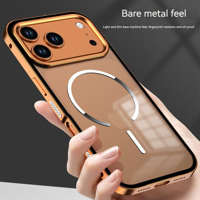 Magnetische Schutzhülle mit Aluminiumlegierung-Rand und Frosted PC Backplate für Apple iPhone 17 16 15 14 13 Pro Max und iPhone Air in Orange - Bild 1