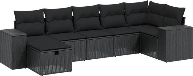 vidaXL 8-tlg Garten-Sofagarnitur in L-Form mit Kissen und Polsterung, Schwarz - Bild 1