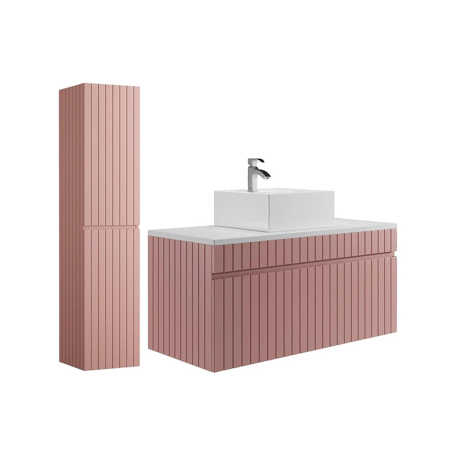 Vente-unique Badmöbel-Set Satara in Puderrosa mit Aufsatzwaschbecken und Hochschrank, Breite: 100 cm - Bild 2