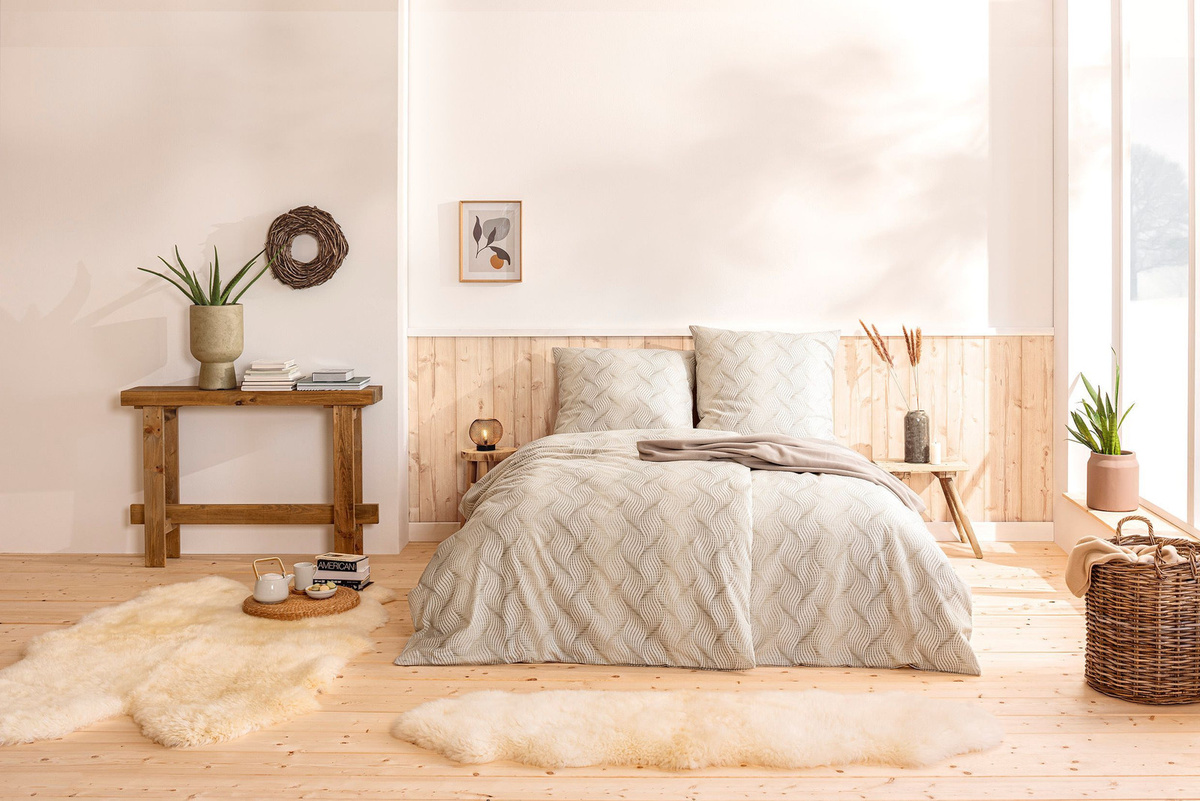 Estella Flanell Bettwäsche Samt und Seide Solaro creme Wellen B/H: 135 x 200 cm - Bild 1
