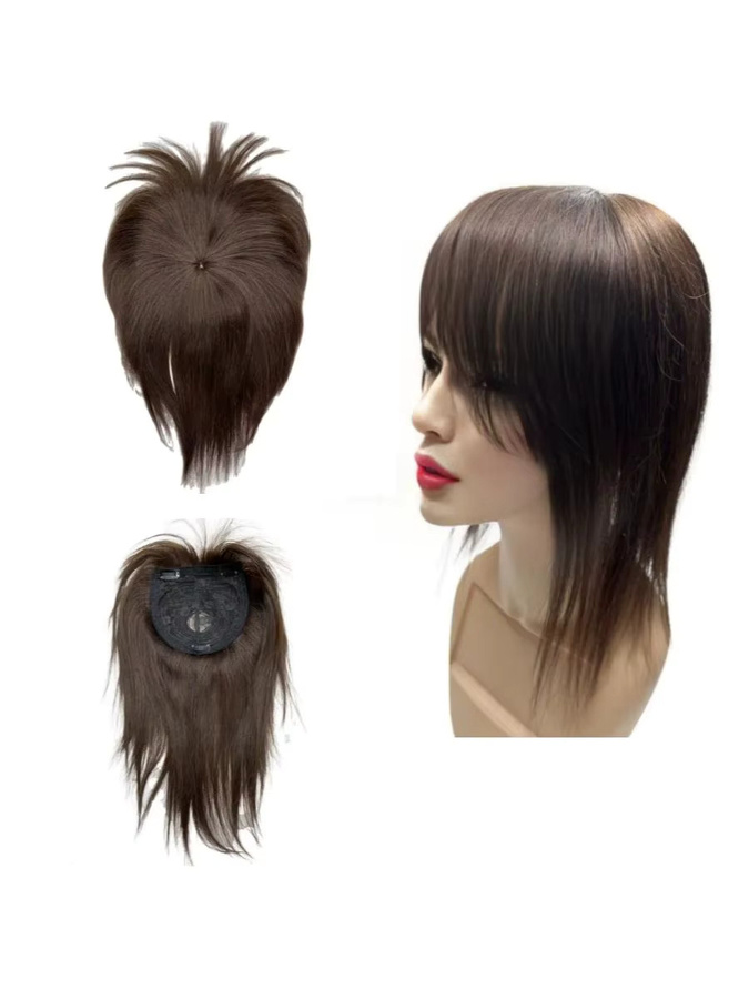 Satifresion Echthaar-Topper mit Pony, Clip-in-Haarteil für Damen - Bild 4