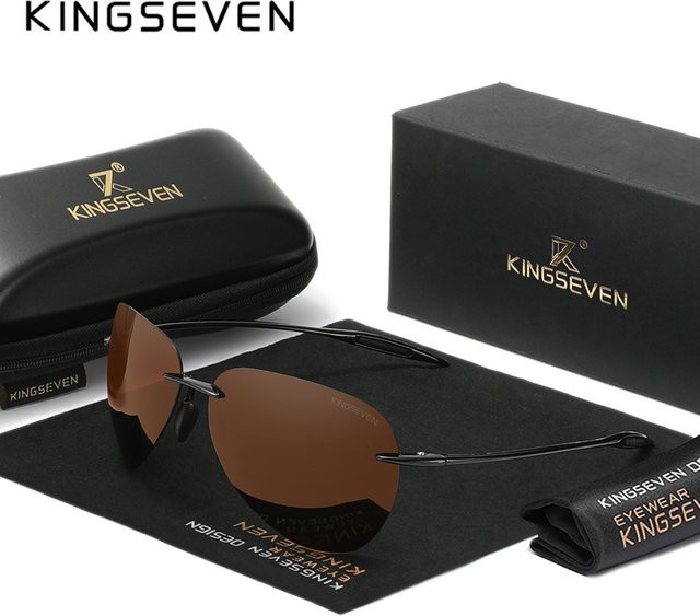 KINGSEVEN Sonnenbrille Pilot, randlos, Metall, braun, Unisex - Bild 1