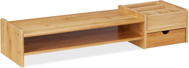Relaxdays Monitorständer aus Bambus in Natur mit ergonomischem Stauraum, B/T/H: 70 x 19 x 13 cm - Bild 1