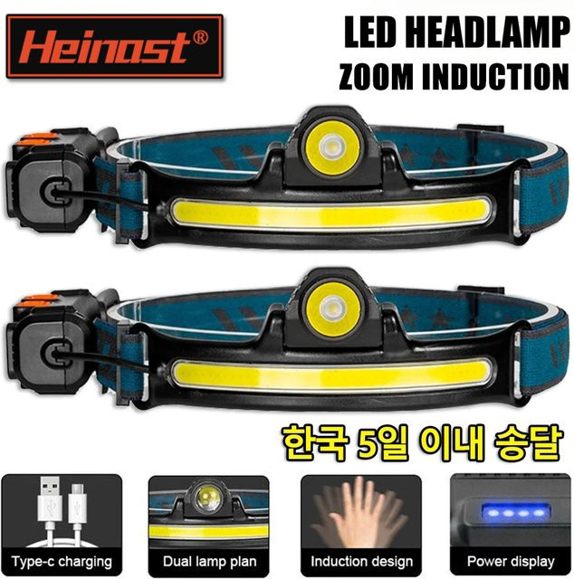 Heinast USB wiederaufladbare COB LED Stirnlampe mit Zoom und 6 Modi, Schwarz - Bild 1