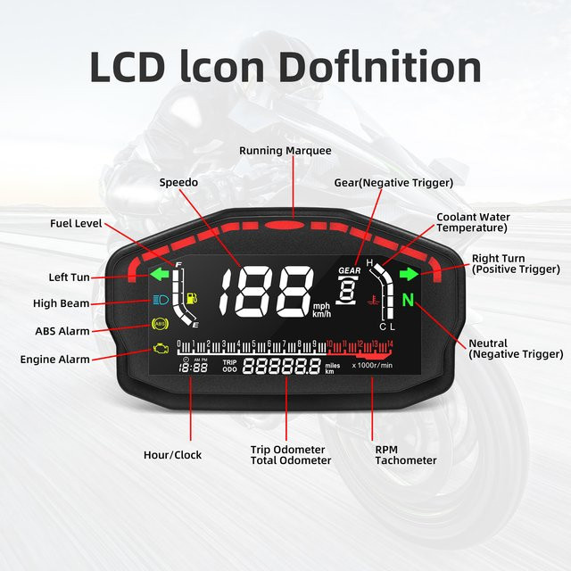 MAIMEIMI Universal LCD Tachometer Digitales Panel mit Kraftstoffsensor und Öl Gauge für Motorräder und Außenbordmotoren, Schwarz, für 1, 2 oder 4 Zylinder - Bild 1