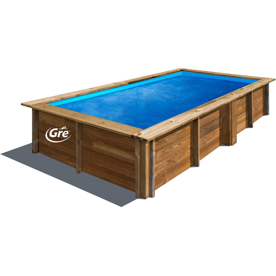 Gre Echtholzpool Lemon Rechteckiger oberirdischer Holzpool in Braun und Blau, B/T/H: 375 x 200 x 68 cm - Bild 2